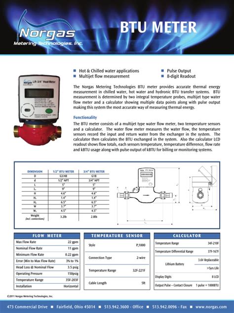 Btu Meter | PDF | Flow Measurement | Temperature