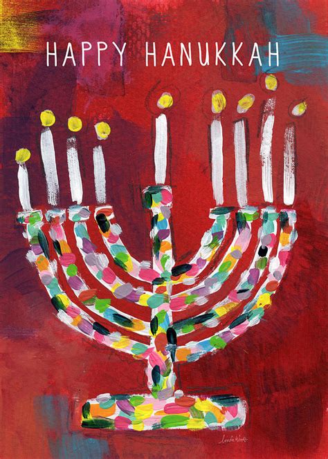 Happy Hanukkah Colorful Menorah Card- Art By Linda Woods Painting by ...