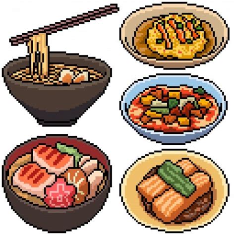 Premium Vector | Pixel art set isolated asian food | Pixel art food ...