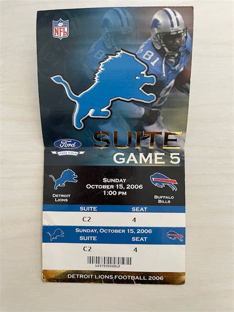 Detroit lions football ticket stub suite game 5 Octobre 15 | Etsy