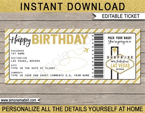 Birthday Las Vegas Trip Boarding Pass Gift template | Fake Plane Ticket