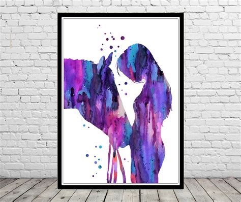 Girl with horse watercolor girl watercolor horse girl | Etsy