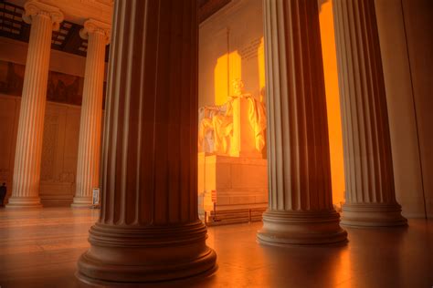 lincoln memorial, orange, sunrise, early morning, light, red, memorial ...