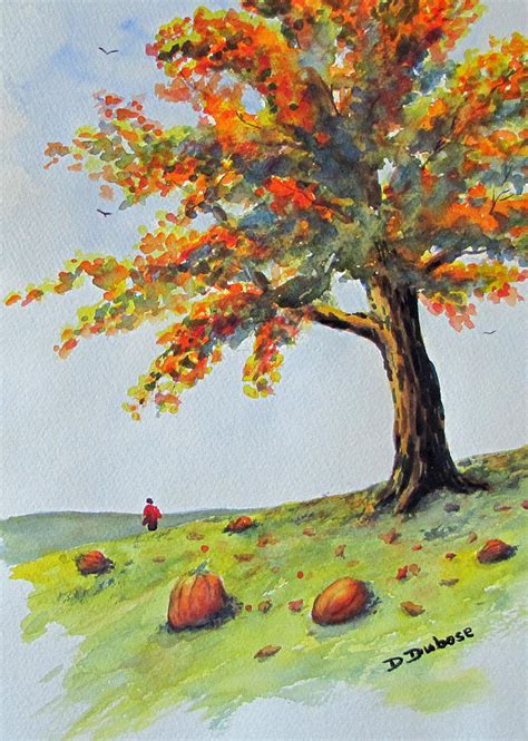 Fall Tree and Pumpkins Painting by Darrell Dubose - Fine Art America