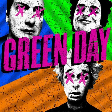 three men with pink crosses on their faces and the words green day ...