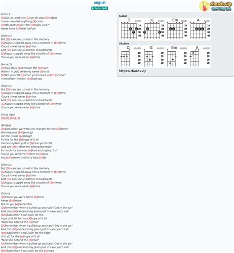 Chord: august - tab, song lyric, sheet, guitar, ukulele | chords.vip