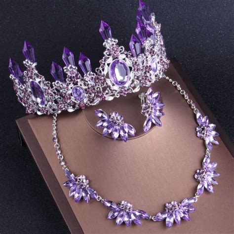 3pcs/ SET Purple Tiaras for Women Combo Set | Crystal bridal jewelry, Crystal bridal jewelry ...