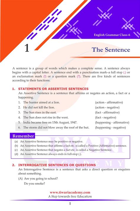 Class 6 English Grammar Chapter 1 The Sentence