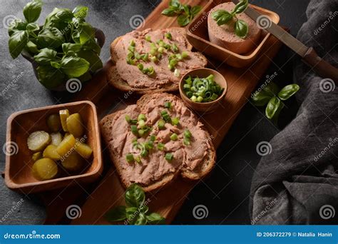 Chicken or Goose Liver Pate Sandwiches on a Plate Stock Image - Image ...