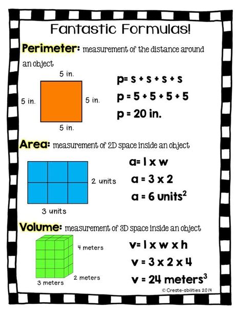 FREE!! Perimeter, area, and volume printable for math journals! Comes in black and white too! # ...