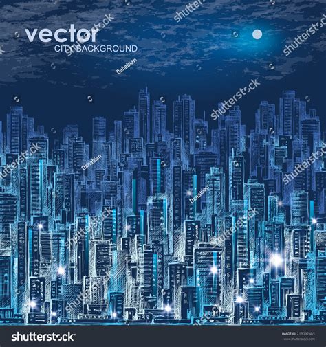 Cityscape Night Hand Drawn Vector Stock Vector (Royalty Free) 213092485 ...