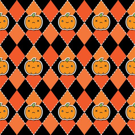 Seamless halloween pattern with pumpkins on argyle black and orange background. 682570 Vector ...