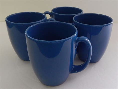 4 Corelle Blue Stoneware Coffee Mugs Tea Cups 12 oz 4" Free Shipping Vintage #Corelle | Blue ...
