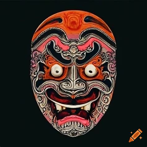Wooden japanese mask engulfed in flames on Craiyon