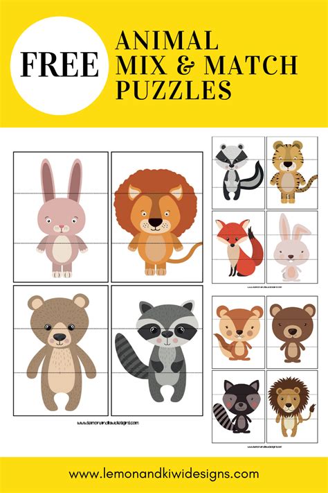 Free Printable Animal Mix & Match Puzzles — Lemon & Kiwi Designs