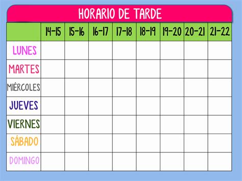 Formato De Horarios De Trabajo Unique Plantilla Horario De Tarde Para Organizar Las Tareas De ...