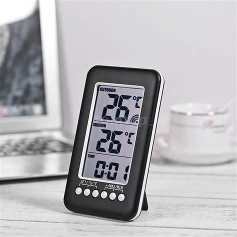 Dilwe LCD Digital Indoor Outdoor Thermometer Clock Temperature Meter Wireless Transmitter ...