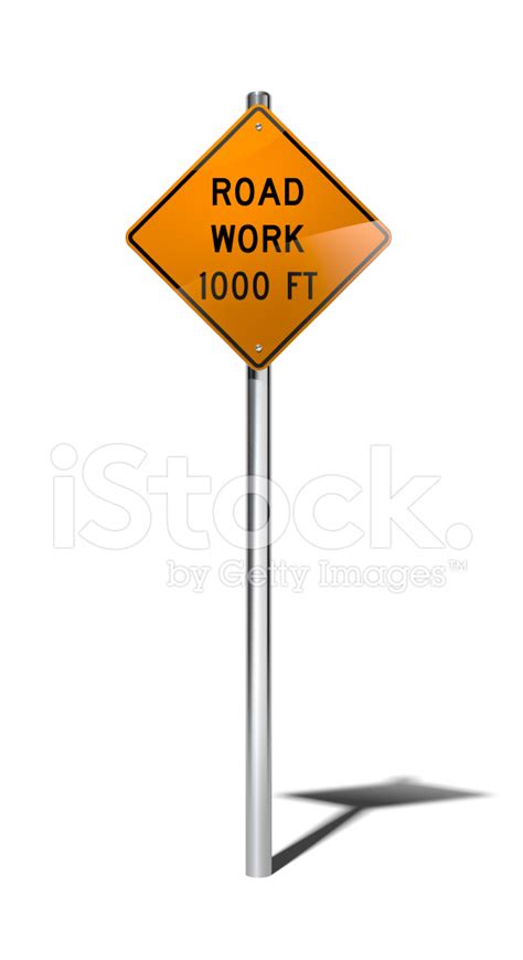 Road Work Ahead Temporary Sign (Usa) With Clipping Path Stock Photo ...