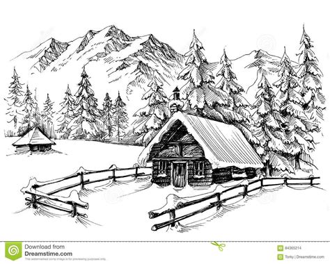 Winter Cabin Drawing