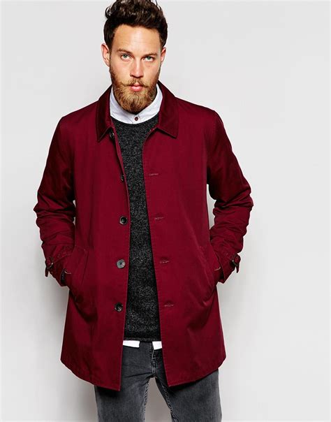 Lyst - Asos Trench Coat With Buttons In Burgundy in Red for Men