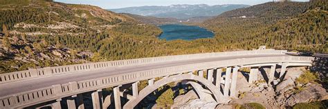 Aerial View Of California's Donner Pass Vibrant Bridge Panorama ...