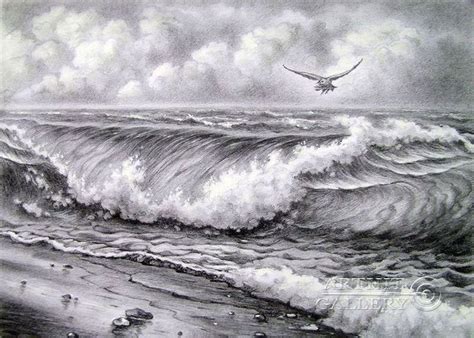 Pencil drawings. Drawing. Wave. Kulagin Oleg | Landscape pencil ...