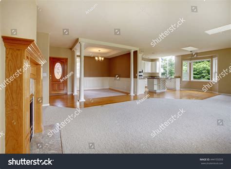 Empty Living Room Fireplace Connected Kitchen Stock Photo 444155593 | Shutterstock