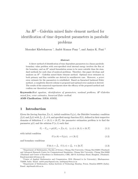 (PDF) An H 1 -Galerkin mixed finite element method for identification of time dependent ...