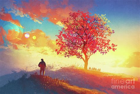 Autumn Sunrise Painting by Tithi Luadthong