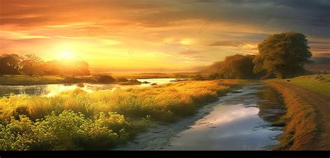 Sunset Picture Of Country Road Background, Reed, River, Water Background Image And Wallpaper for ...