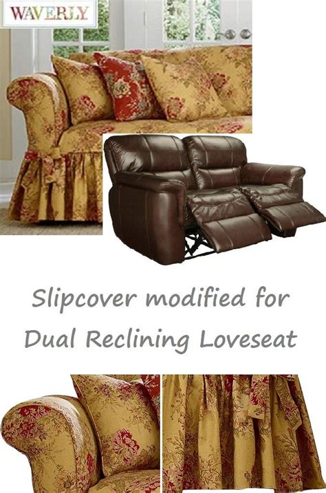 Dual Reclining LOVESEAT Slipcover Waverly Ballad Bouquet Tea Stain ...