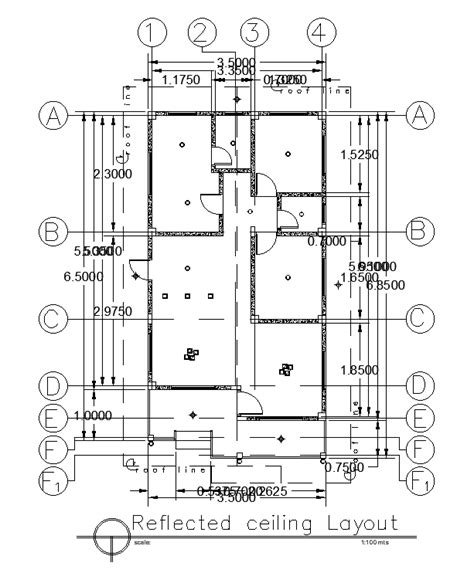 Reflected ceiling layout of 7x13m residential house plan is given in this AutoCAD drawing model ...