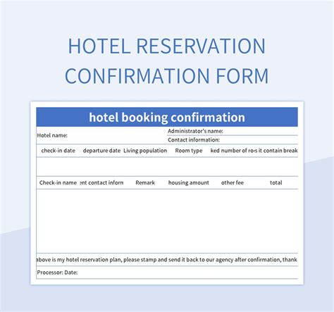 Hotel Reservation Confirmation Form Excel Template And Google Sheets File For Free Download ...