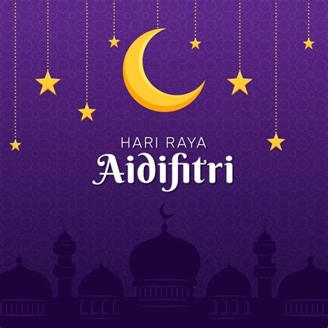 Hari raya aidilfitri moon and stars Free... | Free Vector #Freepik # ...