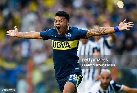 Walter Bou of Boca Juniors celebrates after scoring the first goal of ...