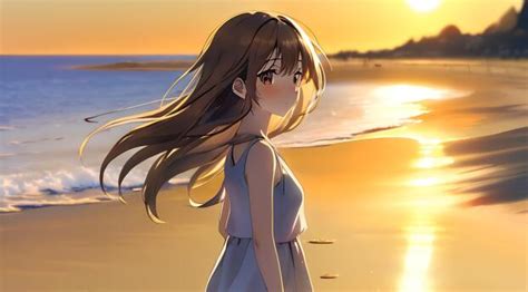 HD Anime Girl at Beautiful Beach Sunset Wallpaper, HD Anime 4K Wallpapers, Images and Background ...