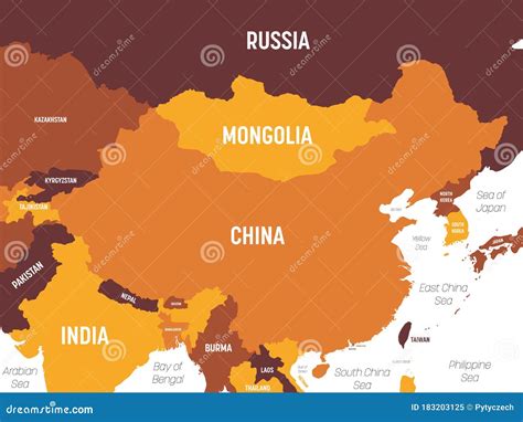 China Map - Brown Orange Hue Colored on Dark Background. High Detailed ...