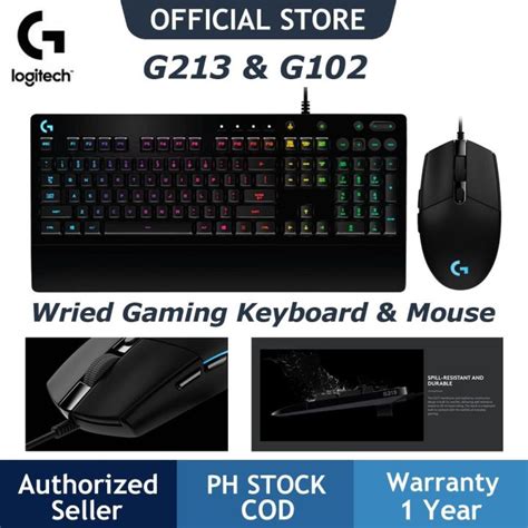 【COD】 Logitech G213 G102 RGB Backlit Wired Gaming Keyboard Mouse Mechanical Detachable Wrist ...