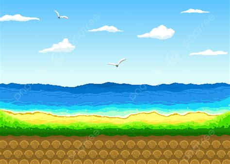 Background Pantai Laut Langit Biru Putih Piksel Latar Belakang, Pixel, Lautan, Pantai Latar ...