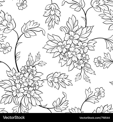 Black outline flower seamless Royalty Free Vector Image