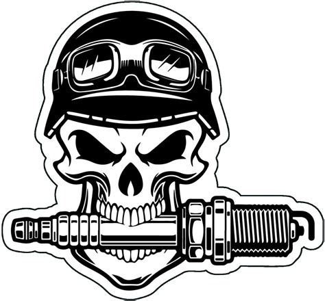 Amazon.com: Motorcycle Skull Decal - Gear Head Bumper Sticker ...