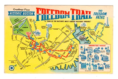 Chrome Postcard. Freedom Trail, Boston, Massachusetts. Map. | Jackie's Vintage Postcards