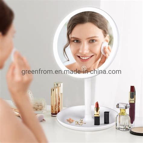 Rechargeable Round Shape LED Table Vanity Mirror with Light and Tray - China Magnifying Mirror ...