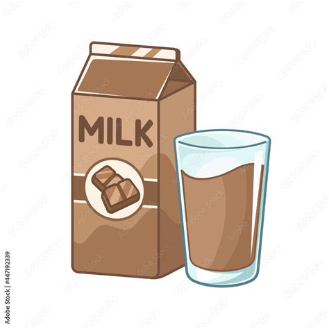 Tall glass of chocolate milk and milk carton box clipart. Cute simple flat vector illustration ...