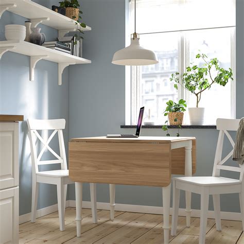 DANDERYD drop-leaf table oak veneer/white 74/134x80 cm | IKEA Latvija