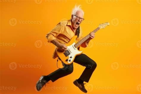 AI generated Senior Rocker Playing Electric Guitar with Fiery ...