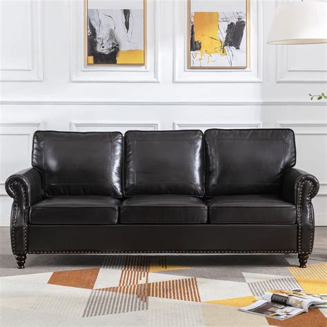 Black Leather Sofa Couch | Baci Living Room