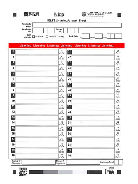 IELTS Listening Reading Answer Sheet 2019 new