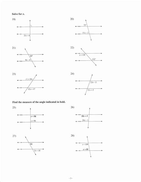 Worksheets On Angles Lines And Transversal