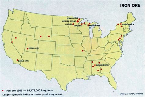 1968 map showing iron ore in the United States (1965)